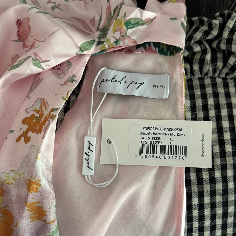 PETAL & PUP ANABELLE HALTER NECK MIDI DRESS - PINK FLORAL SIZE L - Picture 9 of 12